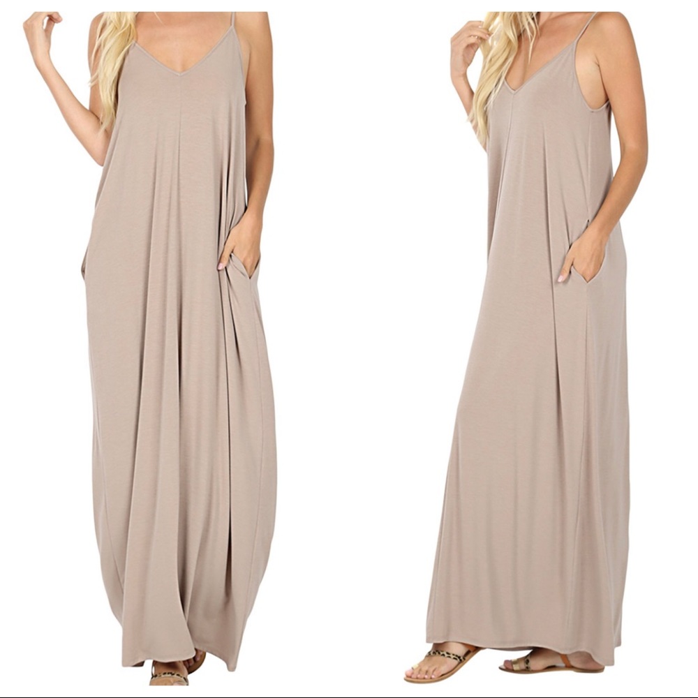 Adjustable straps loose fit pocket tank maxi dress - Picture 2 of 2